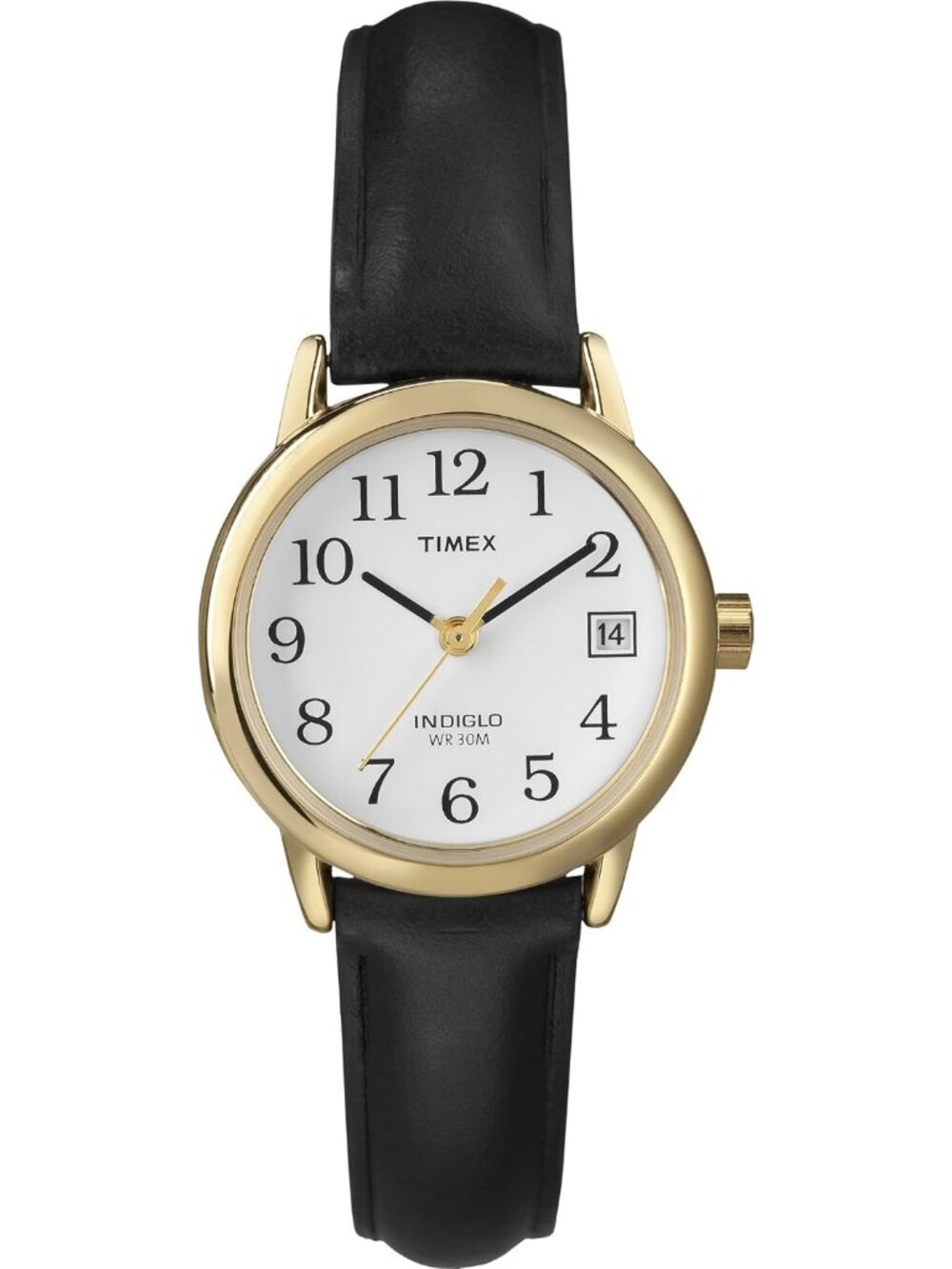 Women's Black/Gold-Tone/White Easy Reader Natural Leather Strap Wrist Watches